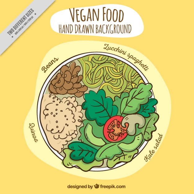 Hand drawn varied vegan food dish
background