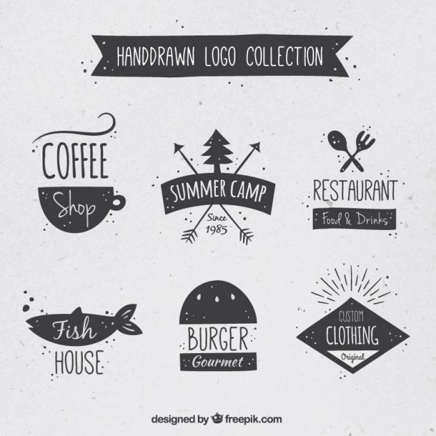 Download Free Hand Drawn Variety Of Logos Set In Vintage Style Free Vector Use our free logo maker to create a logo and build your brand. Put your logo on business cards, promotional products, or your website for brand visibility.