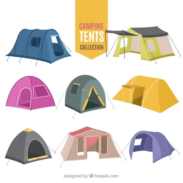 Hand drawn variety of camping tent\
collection