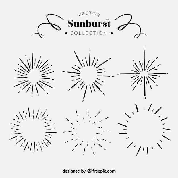 Hand drawn variety of sunburst Vector Free Download