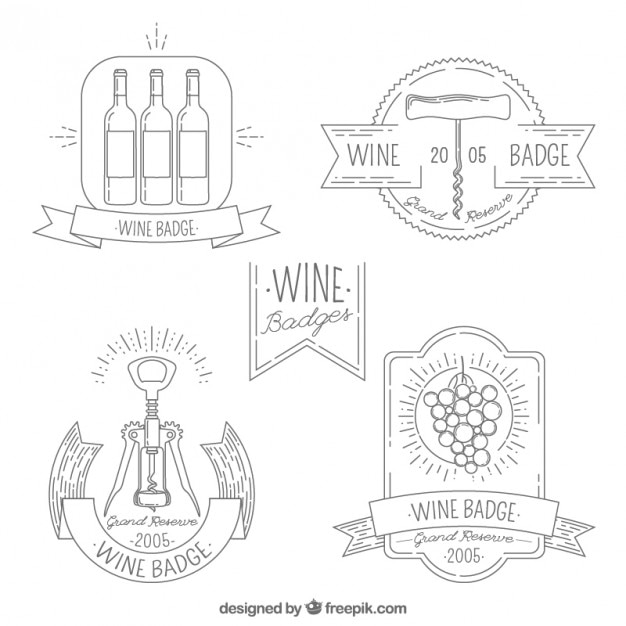 Hand drawn variety of wine badges