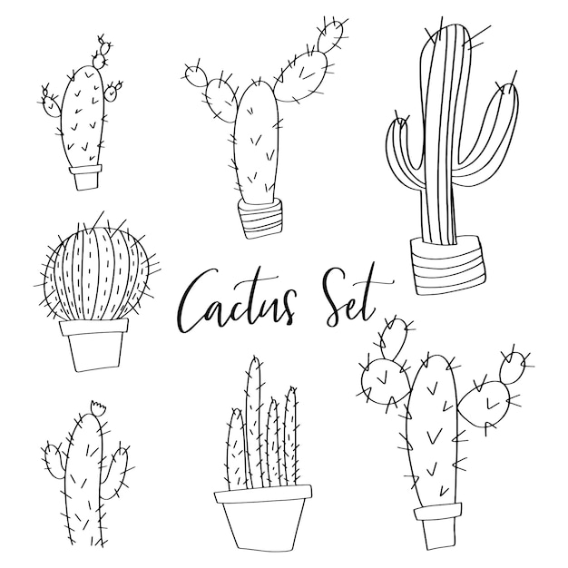 Premium Vector | Hand drawn vector cactus set doodles