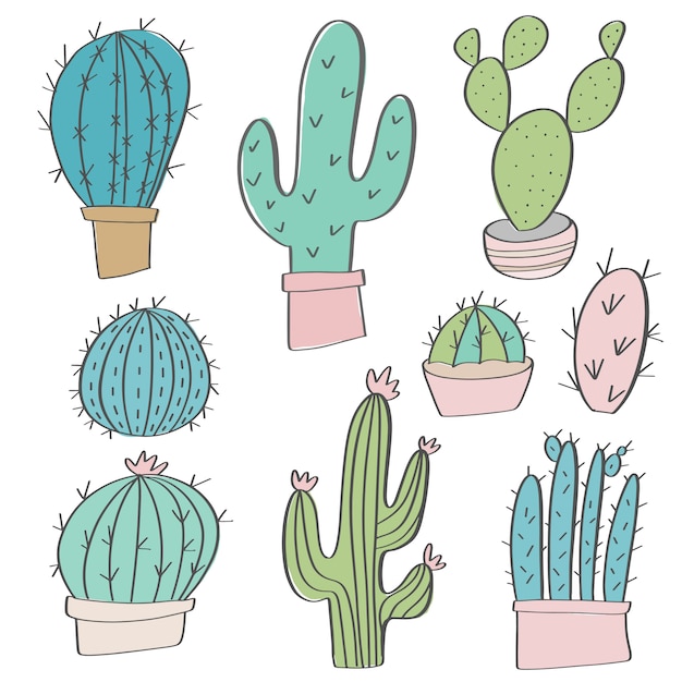 Premium Vector Hand Drawn Vector Cactus Set Doodles 2259