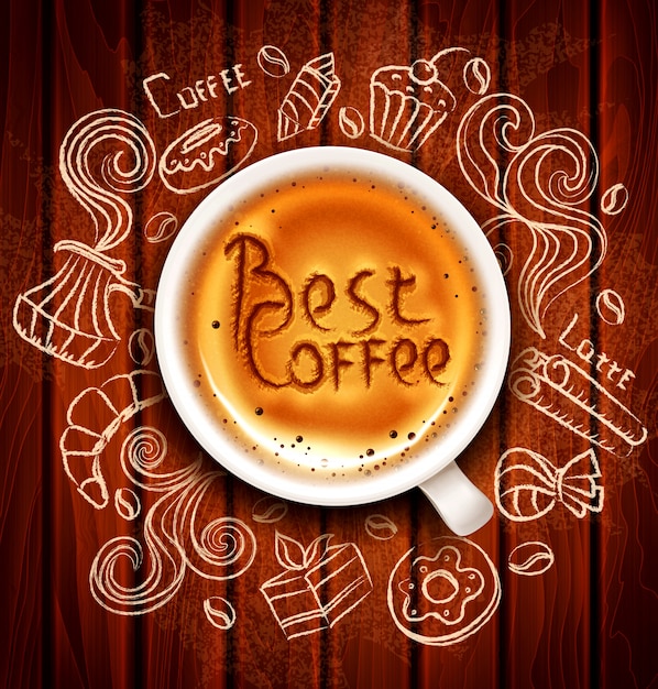 Hand-drawn vector doodles on a coffee theme Premium Vector