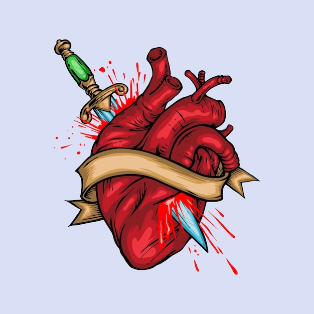 Premium Vector Hand drawn vector illustration heart stabbed by dagger