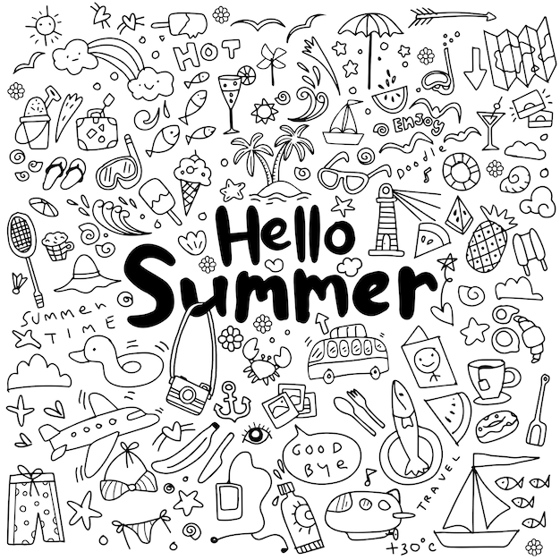 Premium Vector | Hand drawn vector illustration set of summer elements