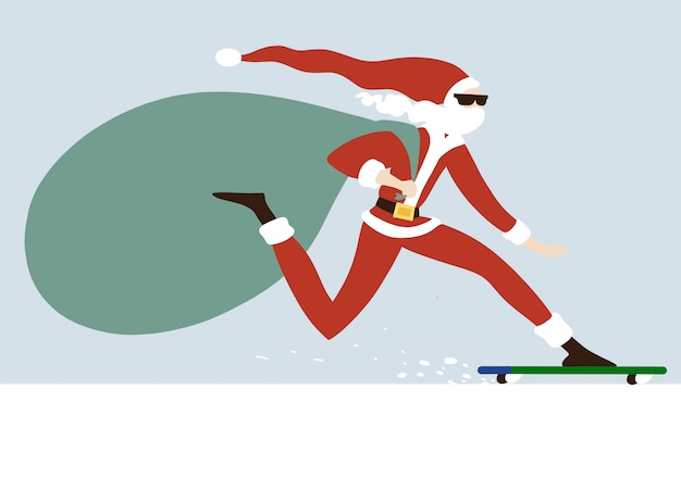 Download Hand drawn vector illustration of young santa claus skateboarding | Premium Vector