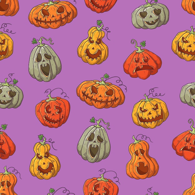 Premium Vector | Hand drawn vector pattern with halloween pumpkins.