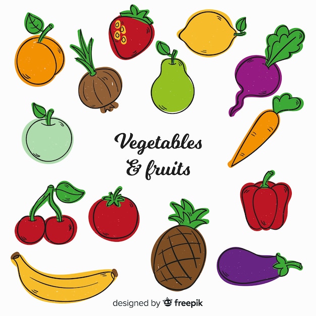 Hand drawn vegetables and fruits background | Free Vector