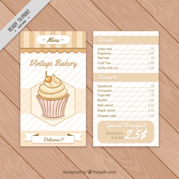 Free Vector | Hand Drawn Vintage Bakery Menu