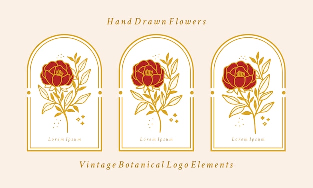 Download Premium Vector | Hand drawn vintage gold botanical peony ...