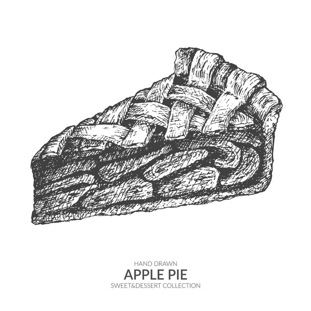 アップルパイの手描きのビンテージ作品 プレミアムベクター