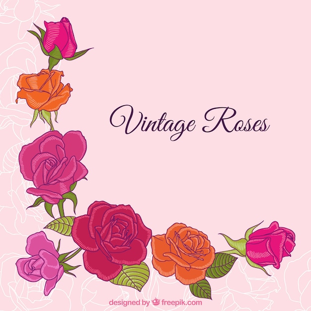 Hand drawn vintage roses background