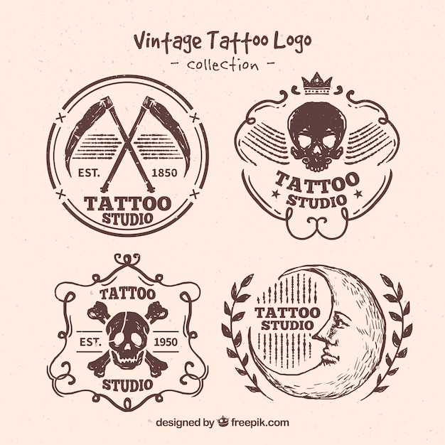 Download Hand drawn vintage tattoo logo set | Free Vector