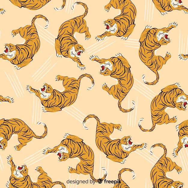 Hand drawn vintage tiger pattern | Free Vector