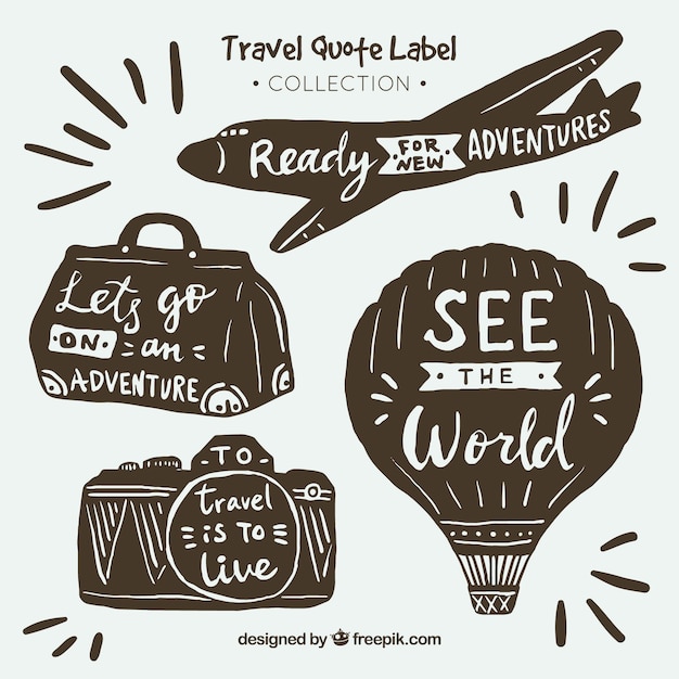 Download Hand drawn vintage travel quote labels collection Vector ...