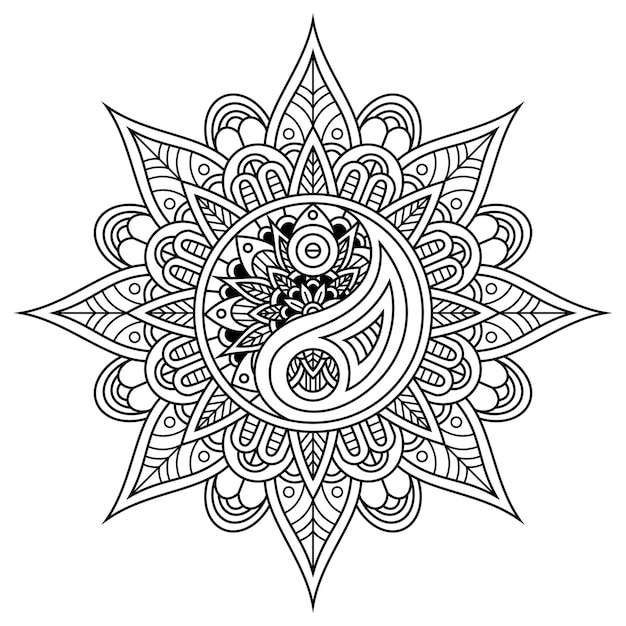 Premium Vector Hand Drawn Of Vintage Yin And Yang In Mandala Style