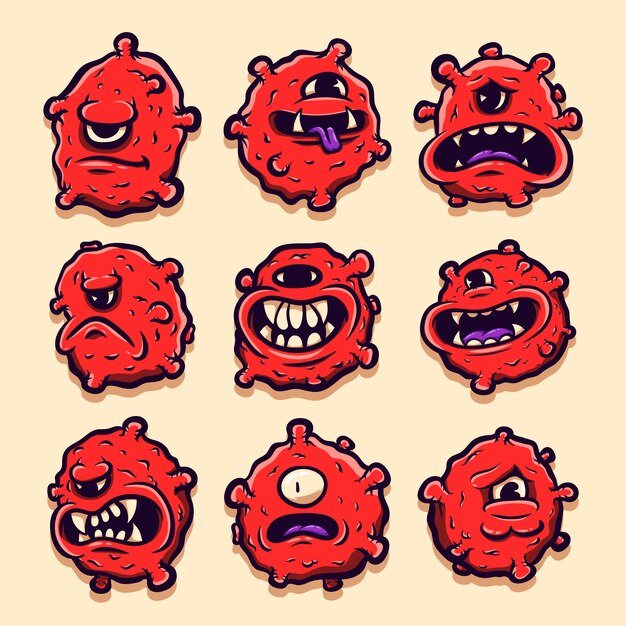 Premium Vector | Hand drawn virus character with different expressions