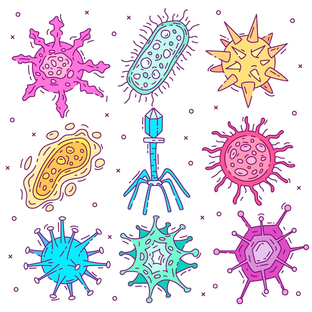 Hand drawn virus illustration set Free Vector