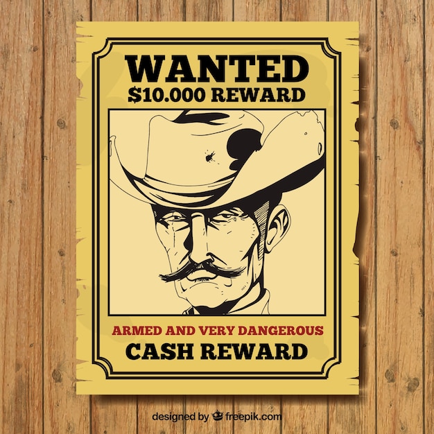 Handdrawn wanted poster of criminal in vintage style Vector Free
