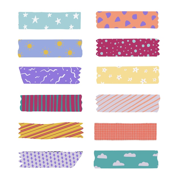 Premium Vector | Hand drawn washi tape collection