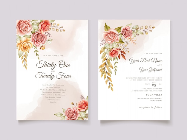 手描き水彩花結婚式カード 無料のベクター