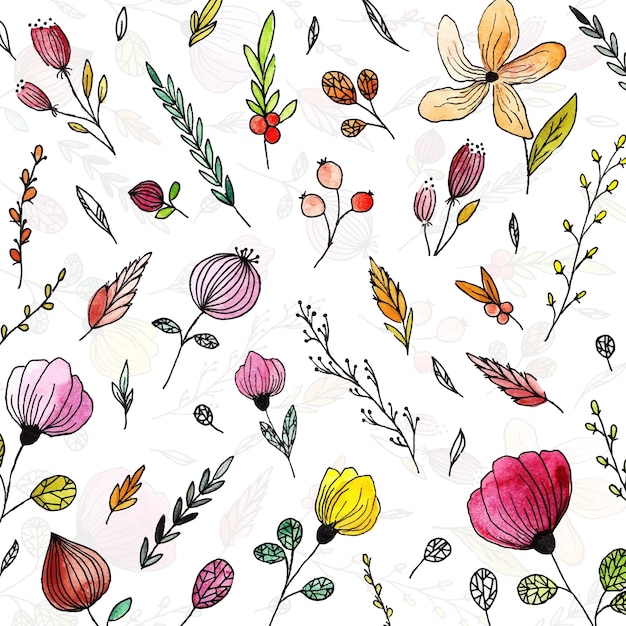 Hand drawn watercolor flowers background