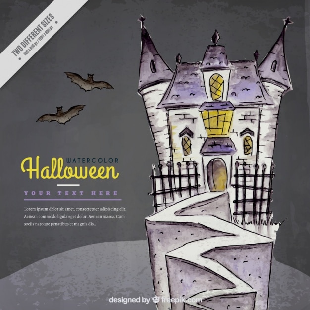 Hand drawn watercolor haunted castle
background