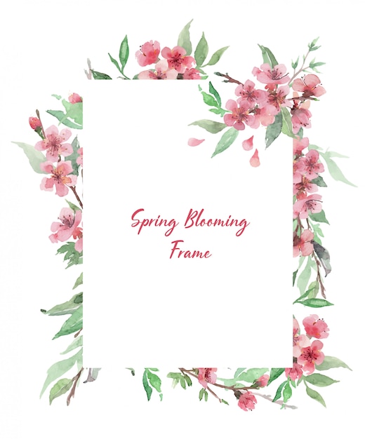 Download Hand drawn watercolor rectangle frame with blooming floral ...