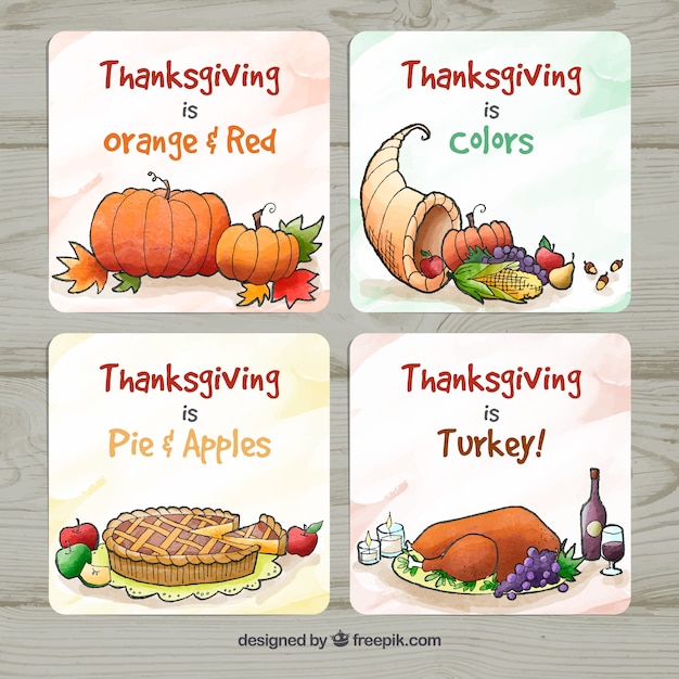 Hand drawn watercolor thanksgiving cards