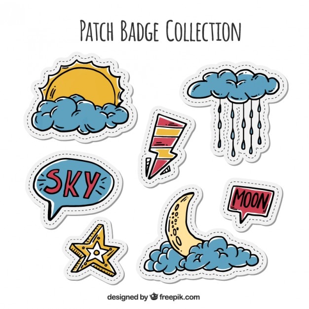 Download Hand drawn weather patches pack Vector | Free Download