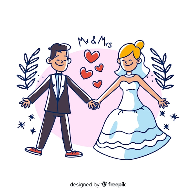 Hand drawn wedding couple  background  Vector  Free Download