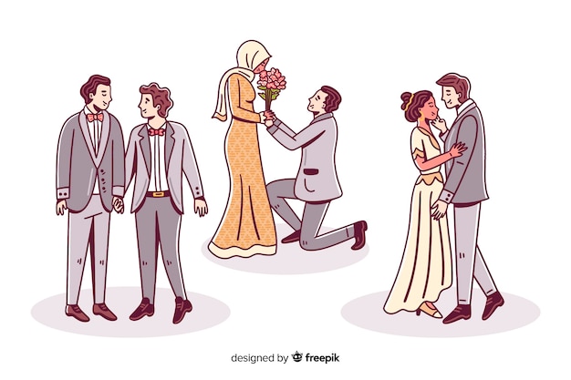 Hand drawn wedding couple collection Vector | Free Download