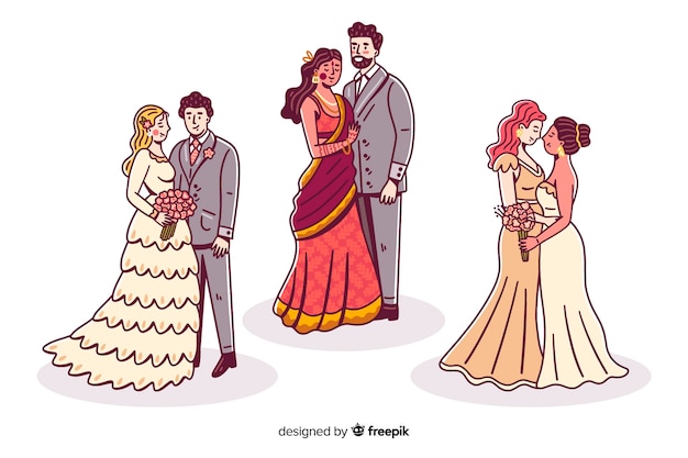 Free Vector | Hand drawn wedding couple collection