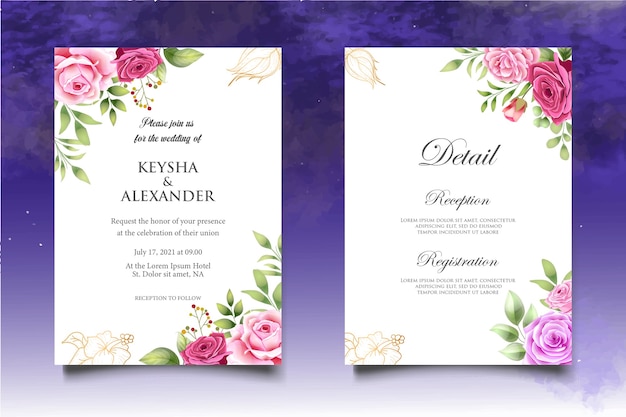 Premium Vector | Hand drawn wedding invitation floral and leaves card ...