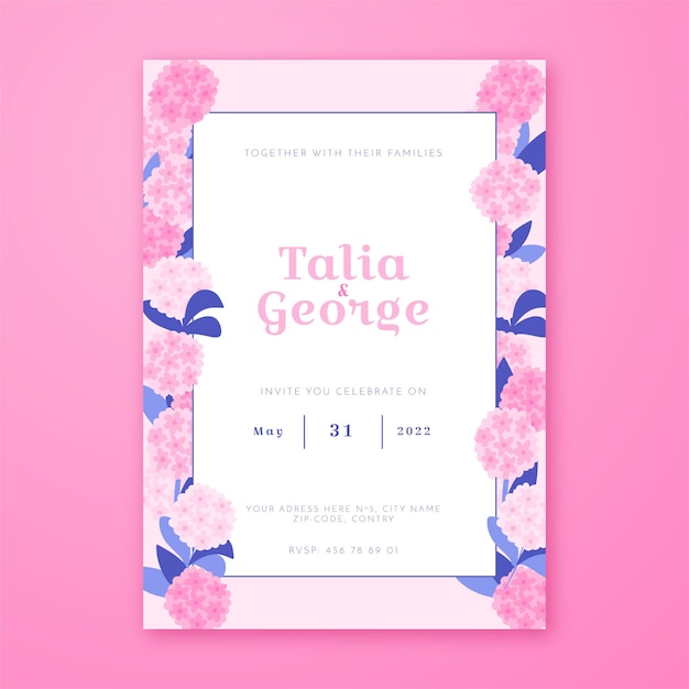 Download Free Vector | Hand drawn wedding invitation with pink flowers