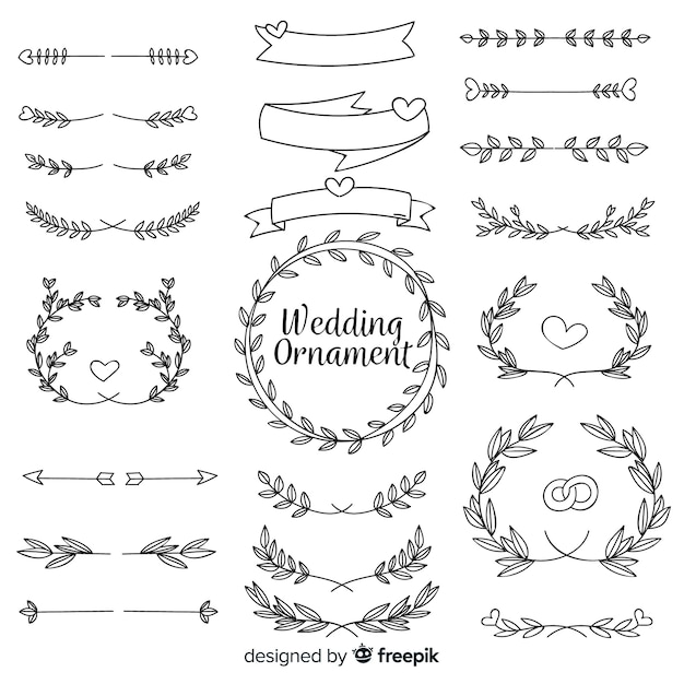 Koleksi ornamen pernikahan digambar tangan Vektor Gratis