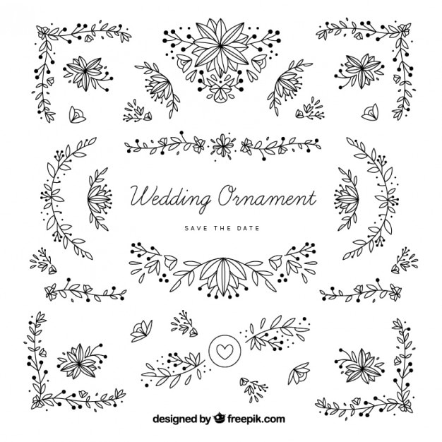 Download Hand drawn wedding ornaments with leaves Vector | Free ...
