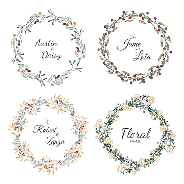 Hand drawn wedding wreath collection for wedding. Vector ...