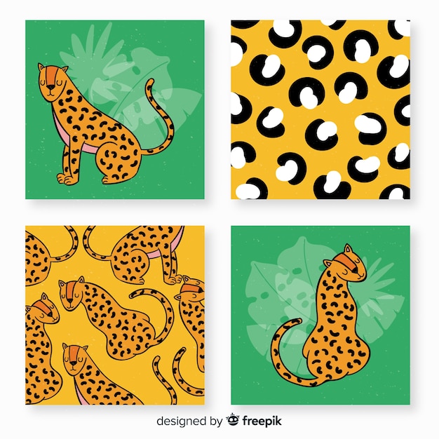 Hand drawn wild animal card collection Free Vector