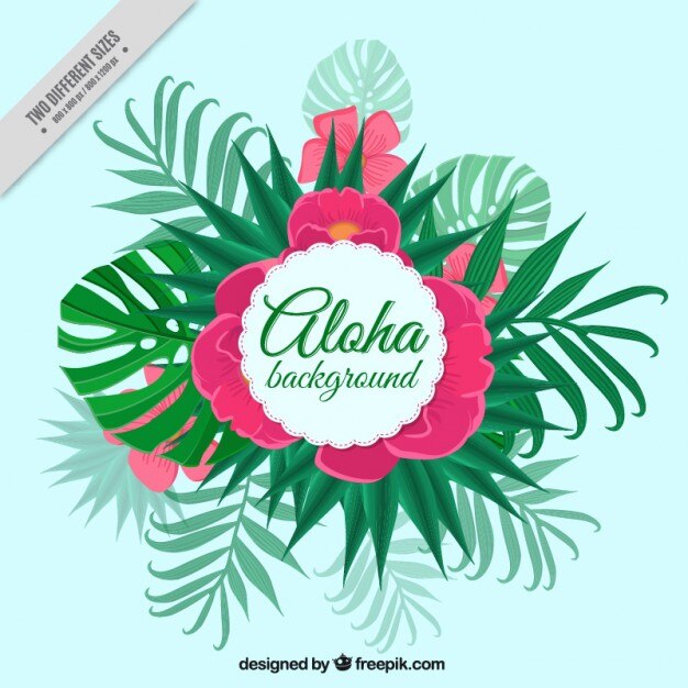 Hand drawn wild leaves with tropical flowers
background