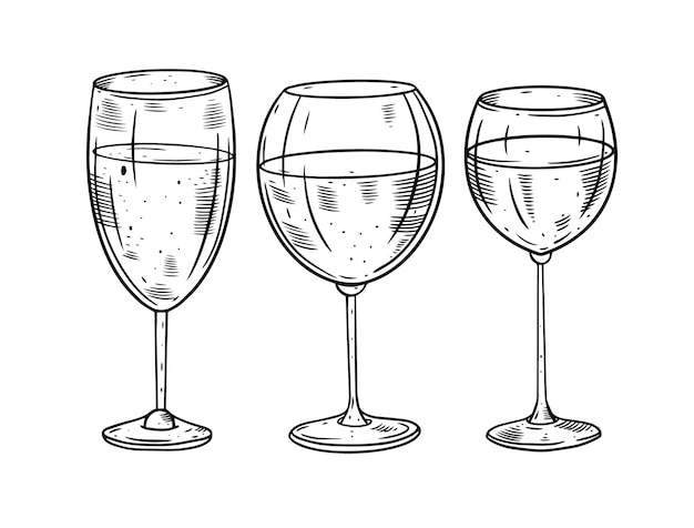 手描きワイングラスセットイラスト プレミアムベクター