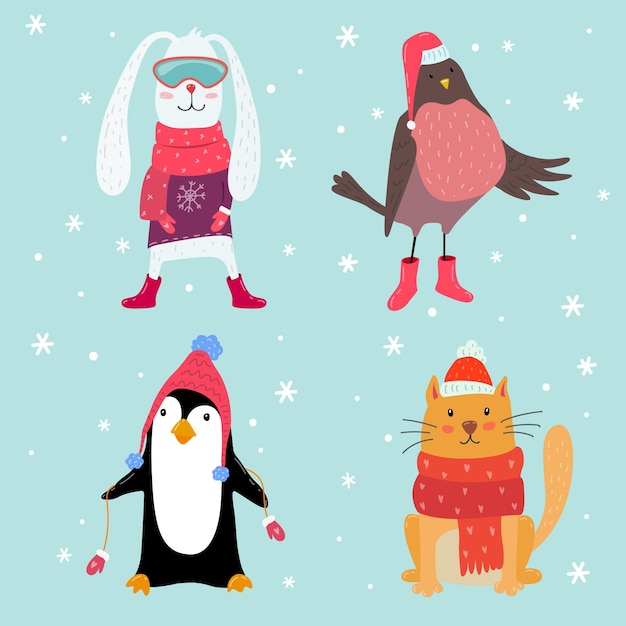 Free Vector Hand drawn winter animals collection