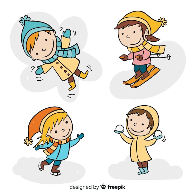 Free Vector | Hand drawn winter children collection