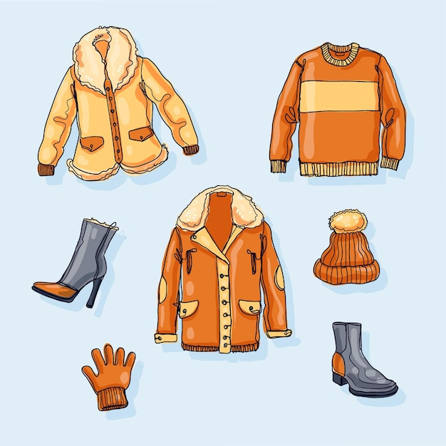 Premium Vector Hand Drawn Winter Clothes And Essentials Collection