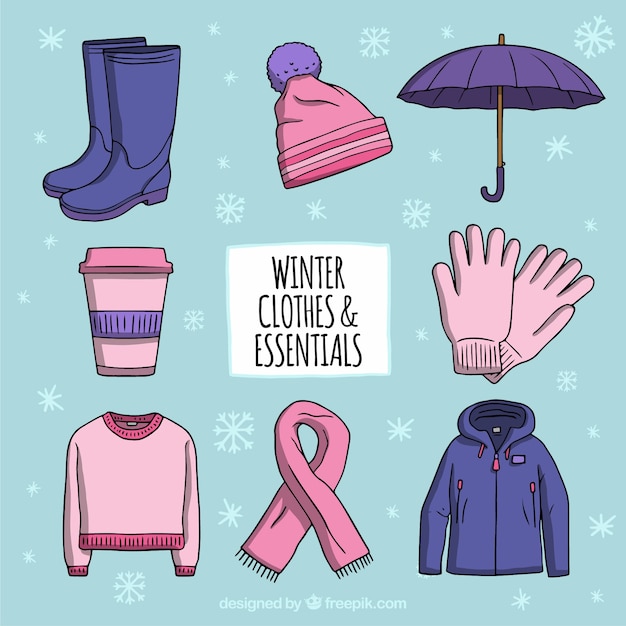 Hand drawn winter clothes &
essentials