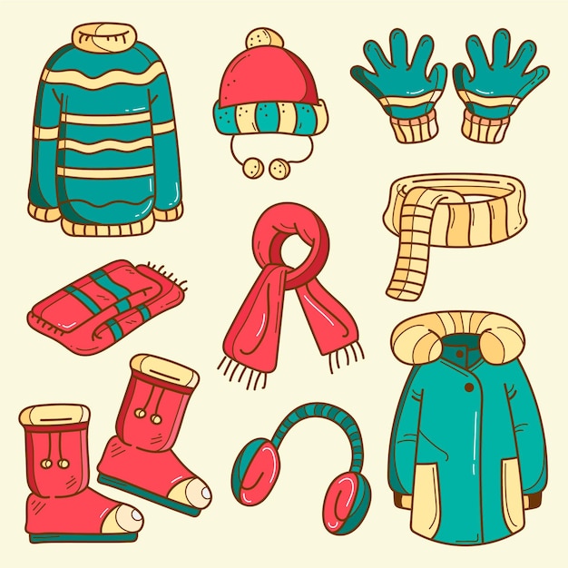 Premium Vector Hand drawn winter clothes and essentials