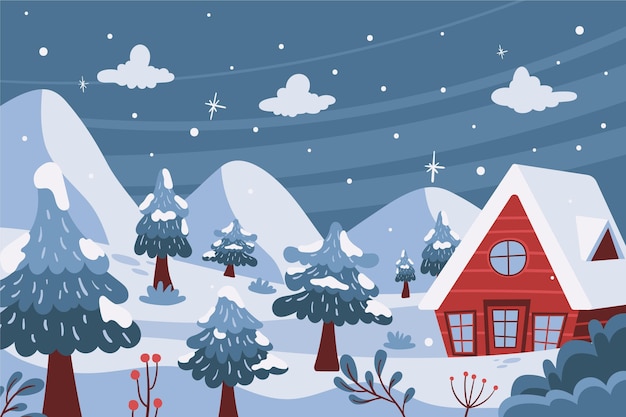 Premium Vector | Hand drawn winter landscape