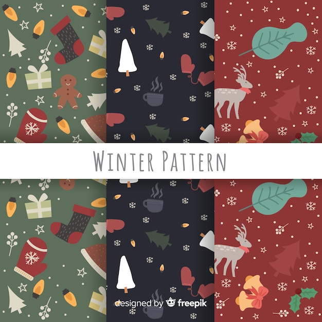 Hand drawn winter pattern collection Free Vector
