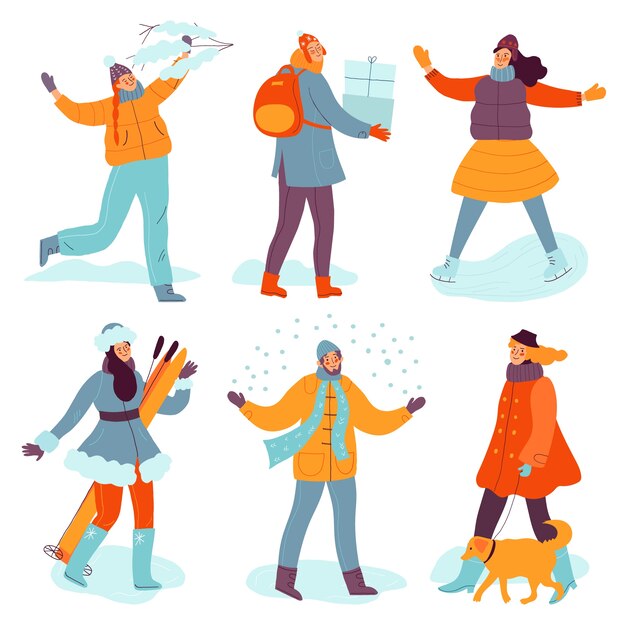 Free Vector | Hand drawn winter people collection